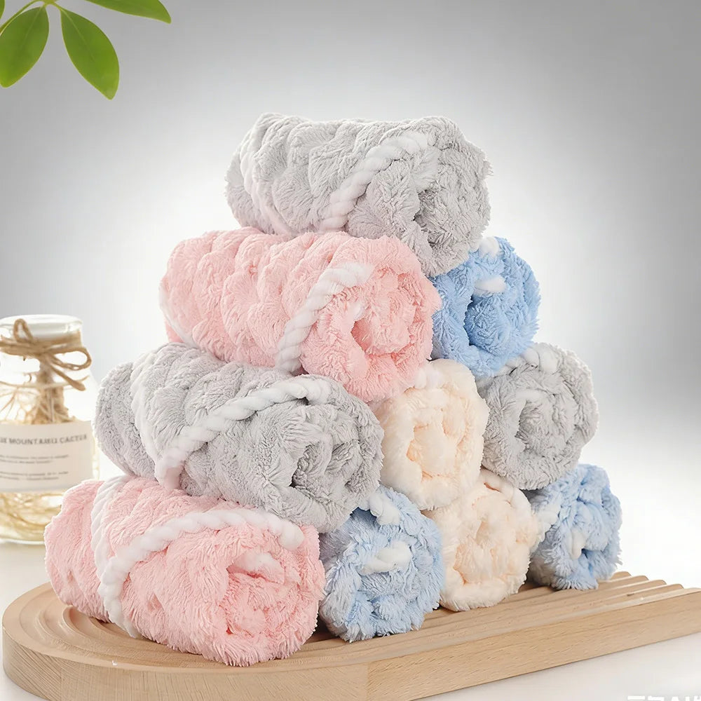 serviettes toilette pièces essuie mains polyester carré moderne douces bouclées anneau métallique gris rose
