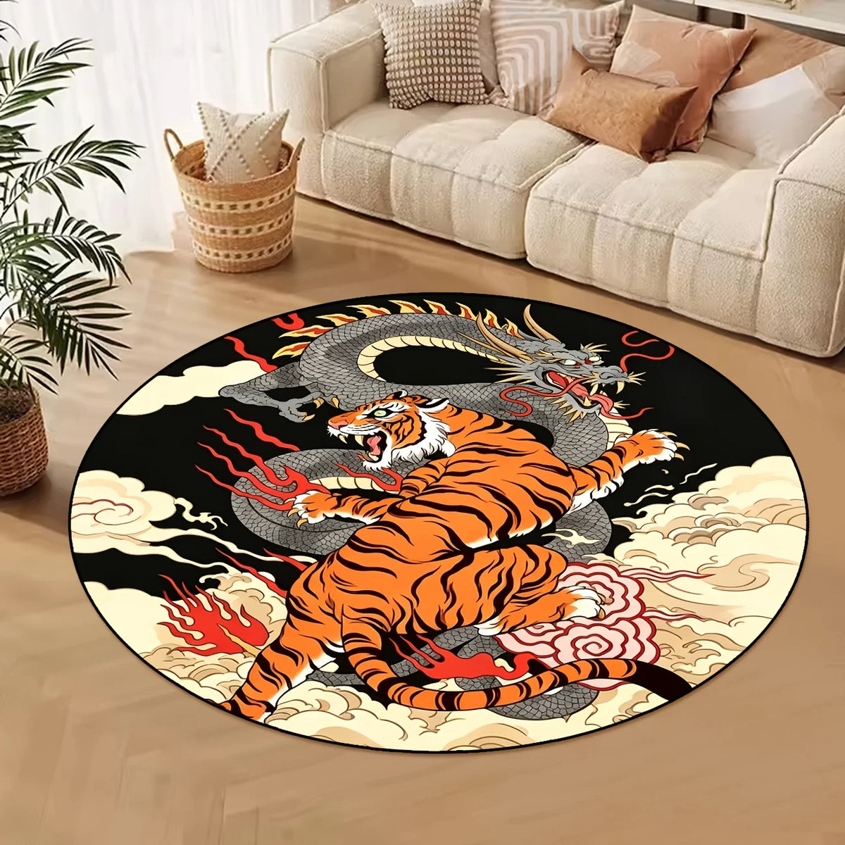 tapis rond moderne motifs géométriques polyester antidérapant salon chambre extérieur bleu blanc orange rose