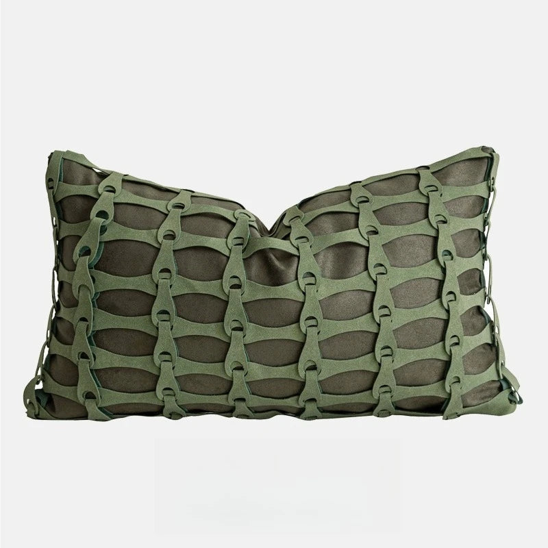 housse coussin vert olive motif géométrique contemporain polyester respectueux environnement coussin