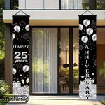 bannière anniversaire thème mariage ballons feux d'artifice opale noire argent rouge festive crochets inclusion