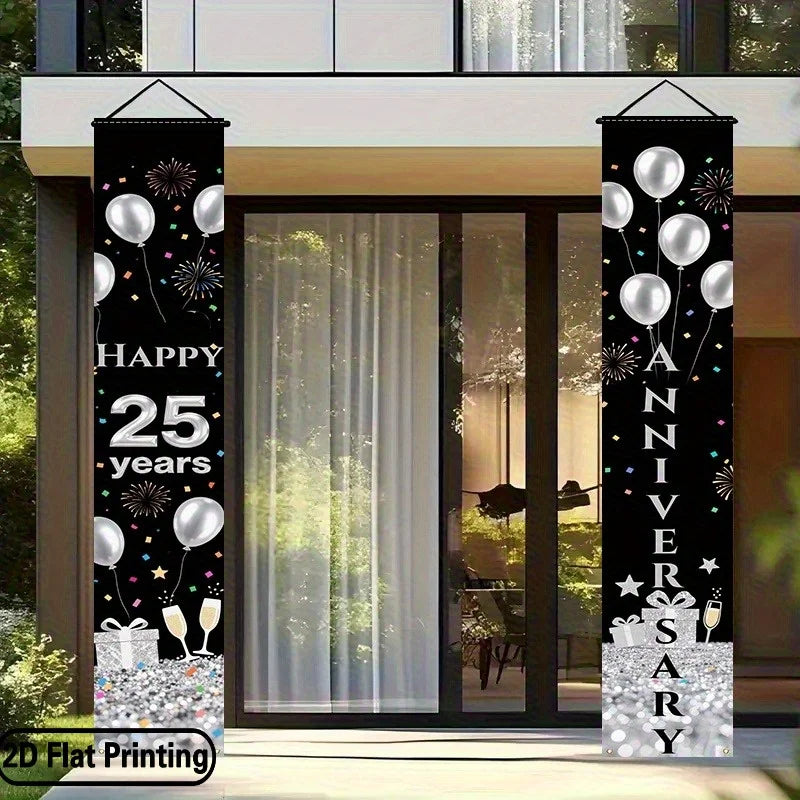 bannière anniversaire thème mariage ballons feux d'artifice opale noire argent rouge festive crochets inclusion