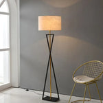 lampe sol moderne abat jour tissé structure géométrique noir doré led minimaliste
