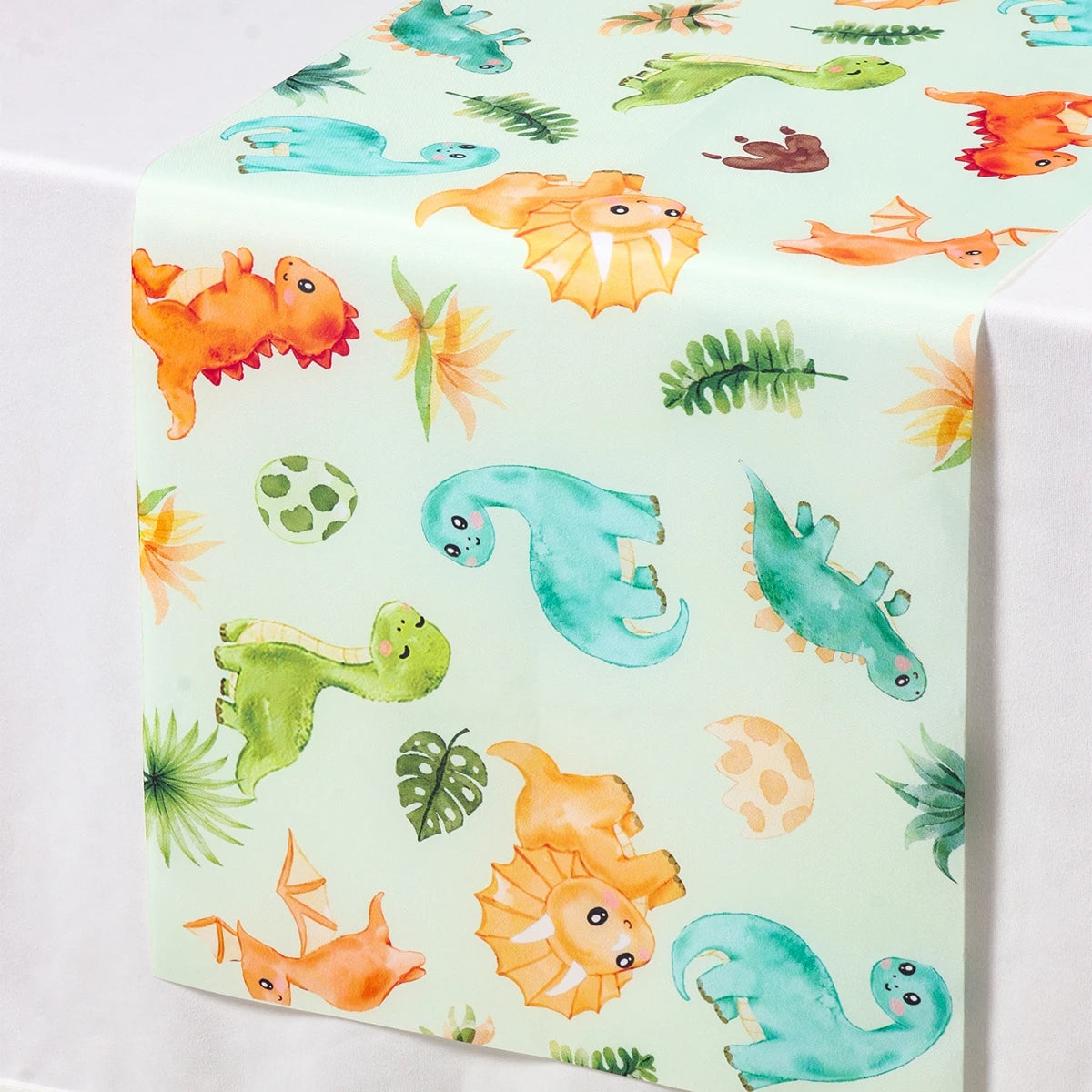 table table motif dinosaure feuilles tropicales décoration enfantine anniversaire fête révélation sexe aquarelle blanc