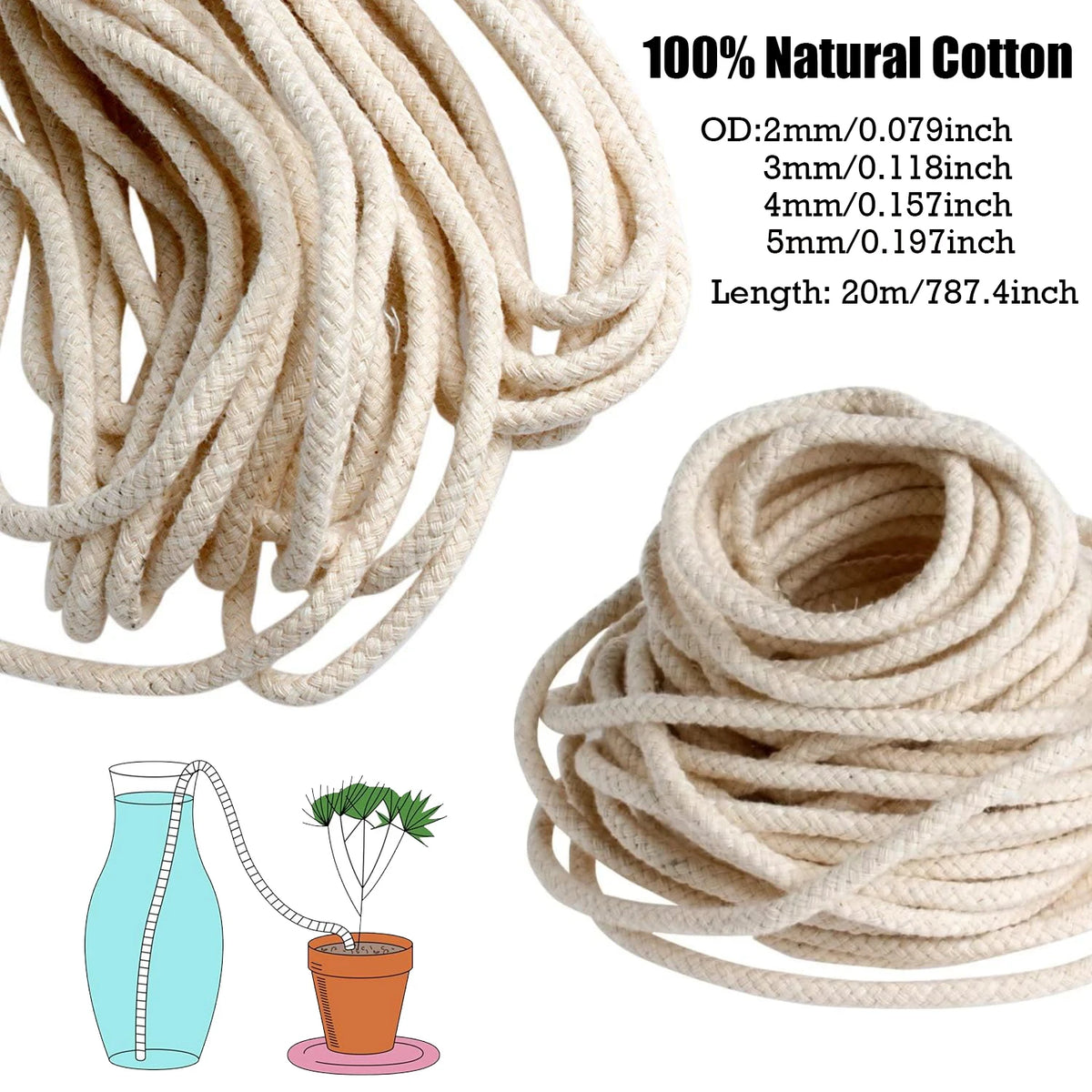 corde tissée coton blanc rustique 2mm 3mm 4mm 5mm 10m 3m 5m accessoire brûleur