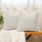coussin carré rayures horizontales coton polyester décoration canapé rustique fixations couleur beige noir