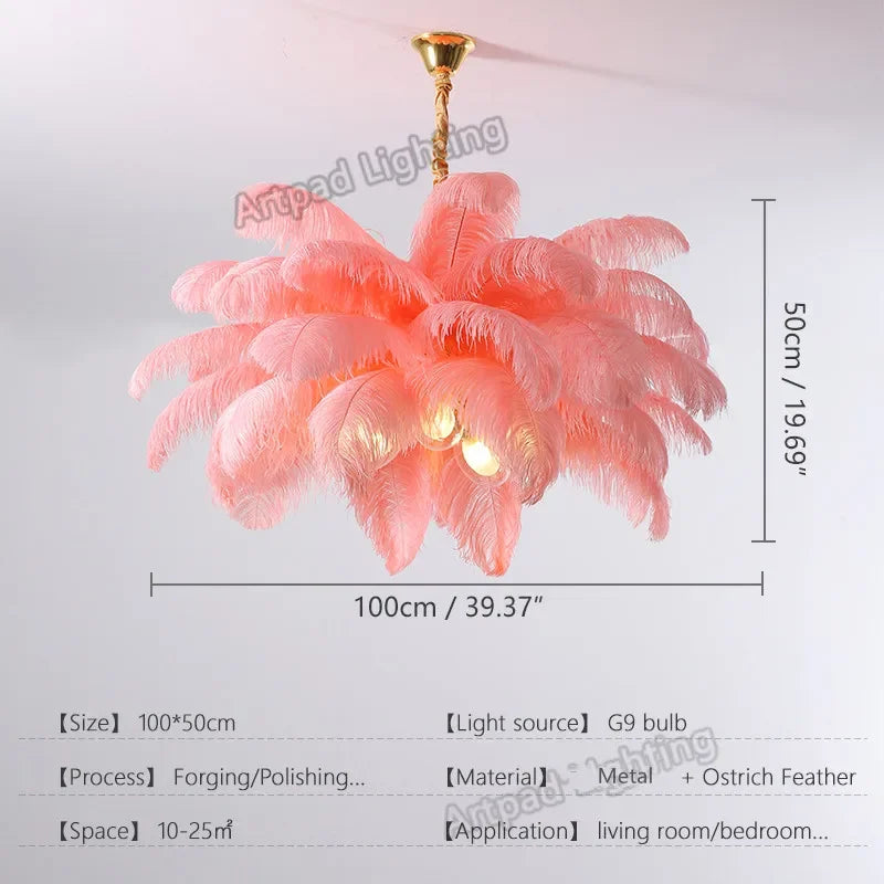 lustre led plumes rose blanc bleu moderne élégant tringle suspension chambre salon