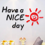 décoration murale moderne lettres have nice day soleil souriant noir rouge doré