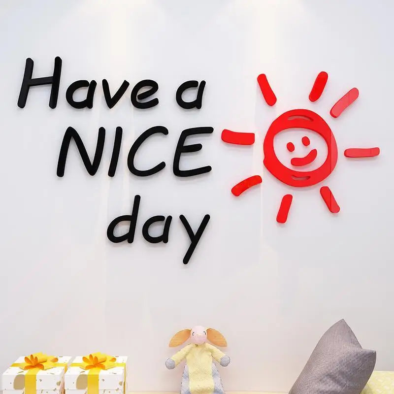 décoration murale moderne lettres have nice day soleil souriant noir rouge doré