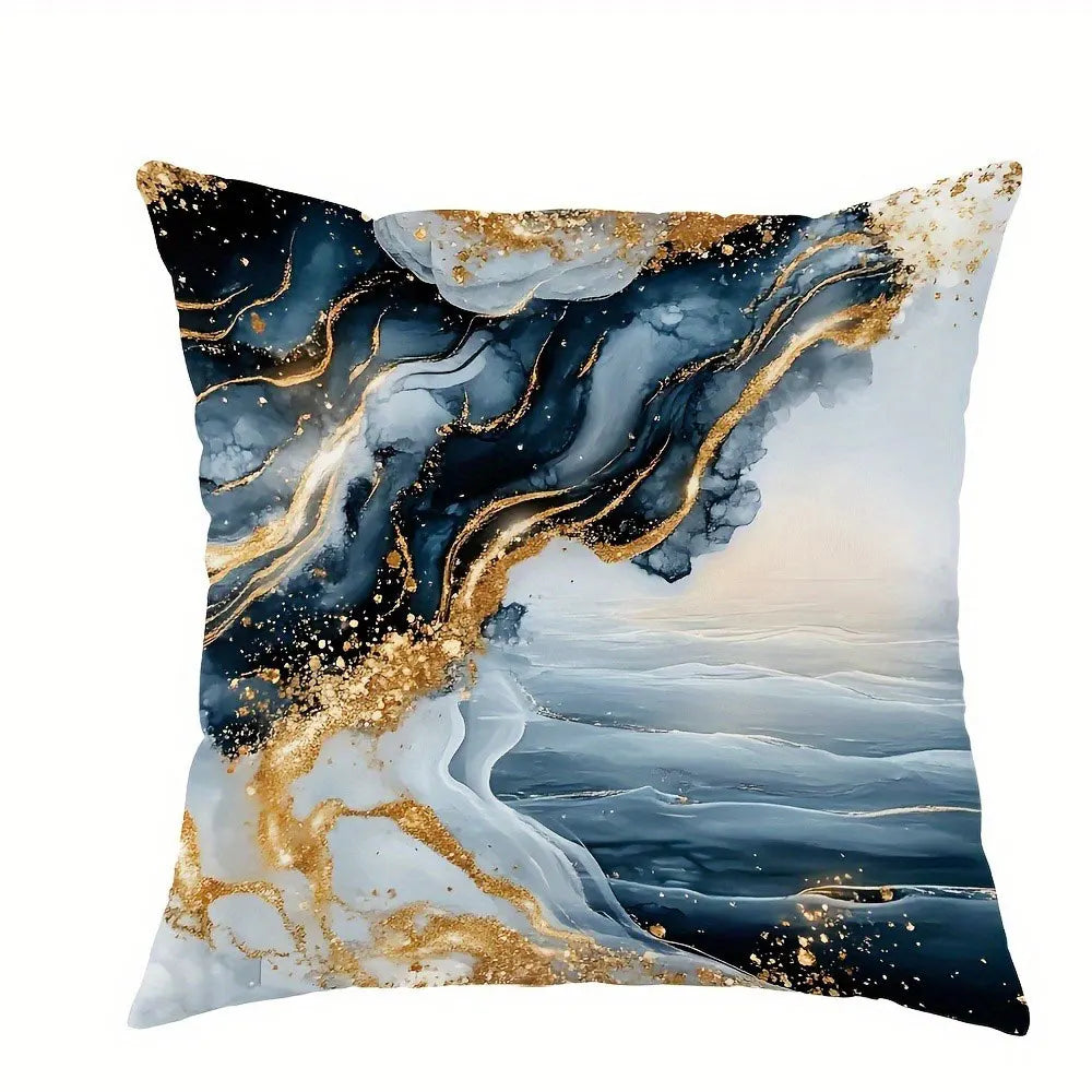housse coussin polyester marbré bleu blanc doré contemporain décoration maison chambre salon voiture