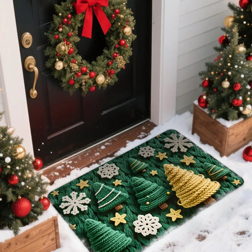 tapis sol noël motifs décoration rouge vert blanc antidérapant festive classique bienvenue merrychristmas