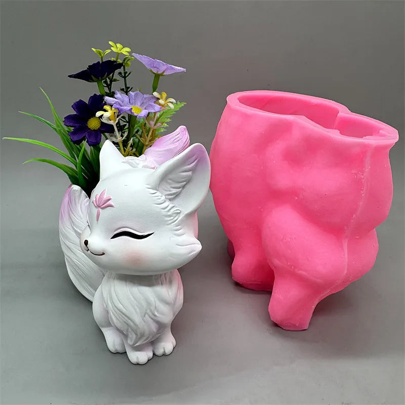 pot fleurs forme renard neuf queues silicone décoratif fleurs faux feuillage folklore japonais blanc