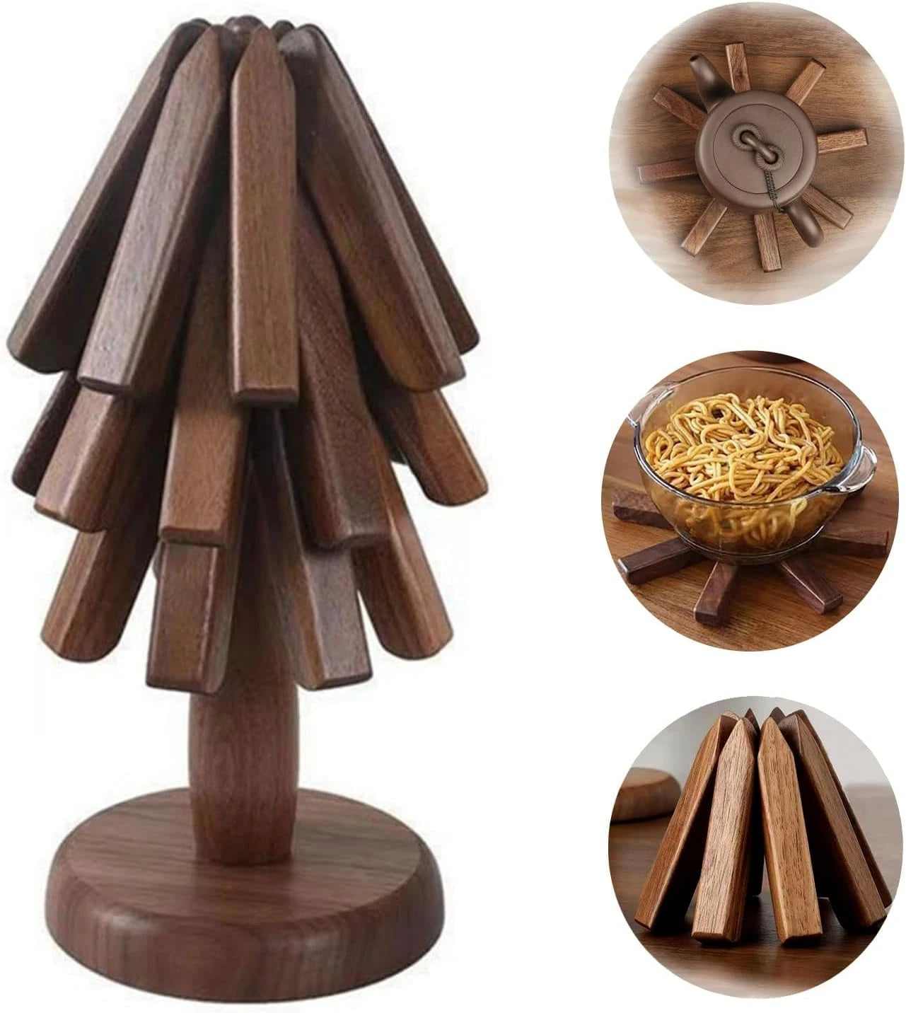 Dessous de plat en bois forme arbre plié sur table en bois