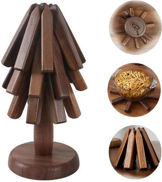 Dessous de plat en bois pliant forme arbre 4 pièces - Protection thermique décorative pour table