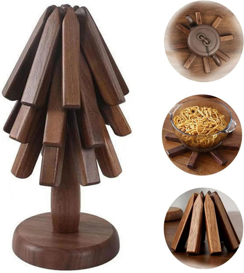 Dessous de plat en bois forme arbre plié sur table en bois