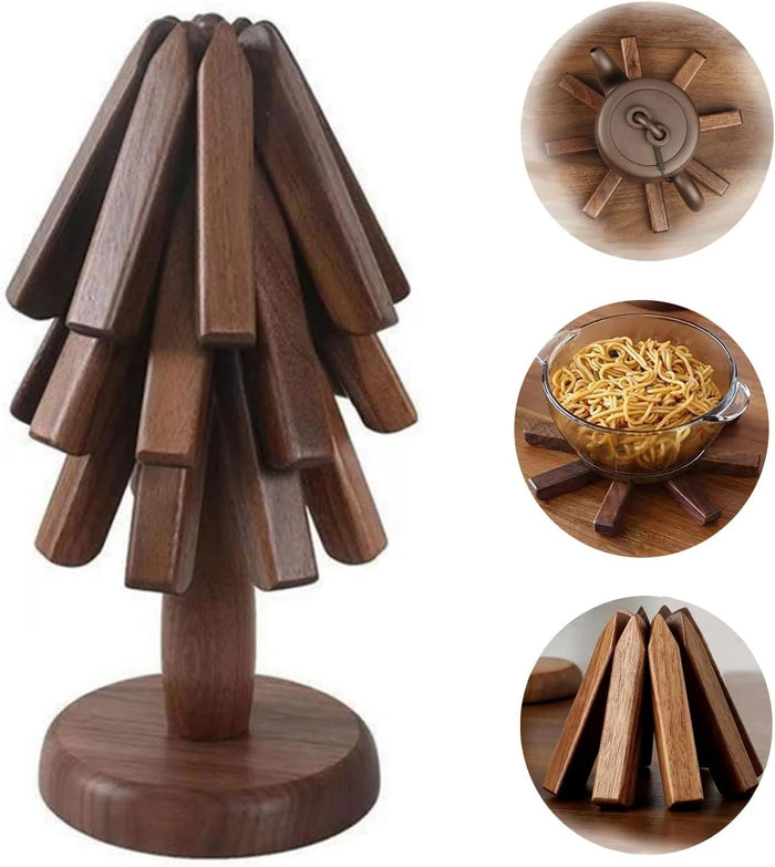 Dessous de plat en bois forme arbre plié sur table en bois