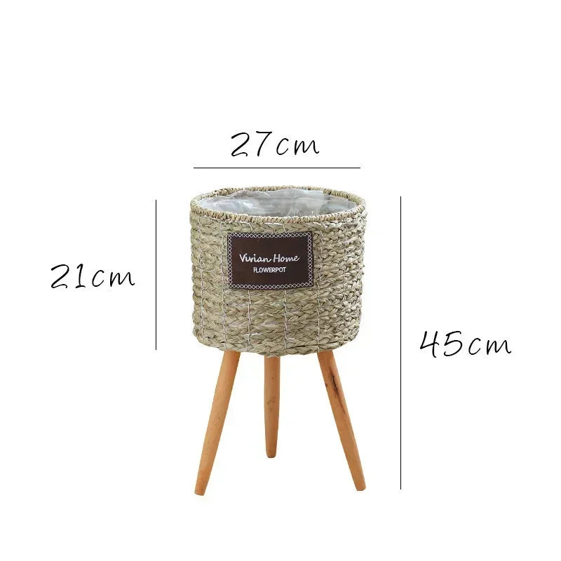panier tressé pieds moderne rustique naturel bois clair plantation fleur décoration intérieure vintage autonome