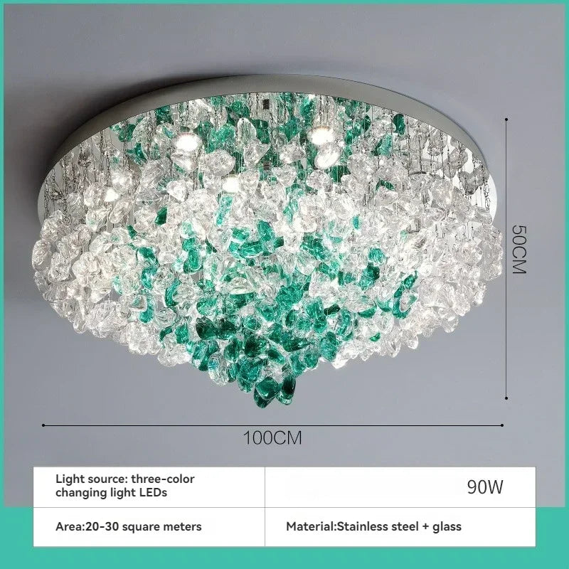 lampe suspendue moderne verre vert cristal eye protection led 100cm diameter