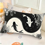 housse coussin yin yang symbole chinois noir minimaliste 100 polyester double face 30x30cm 40x40cm