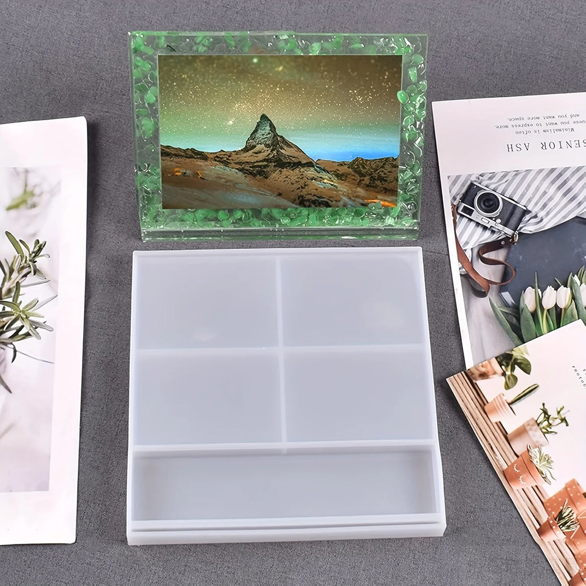 moules silicone résine cadre photo forme cœur rectangle décoratif paillettes motifs floraux