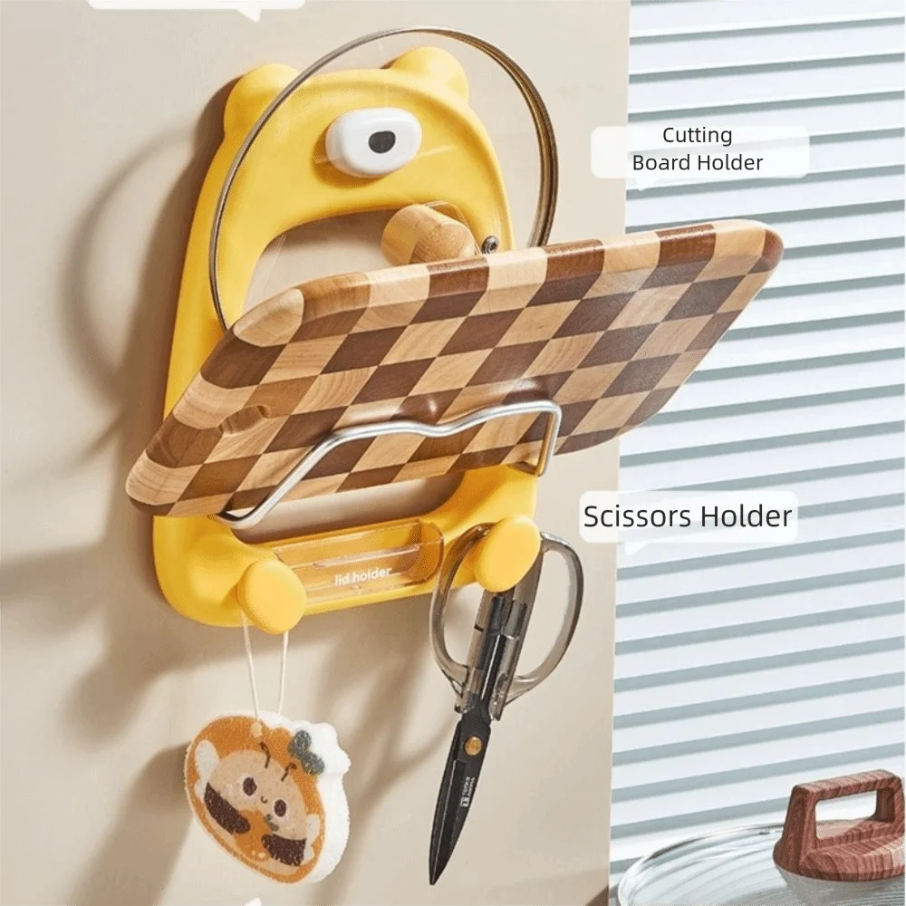 organisateur mural ventouse ours compartiments rangement cuisine jaune blanc moderne ludique minimaliste