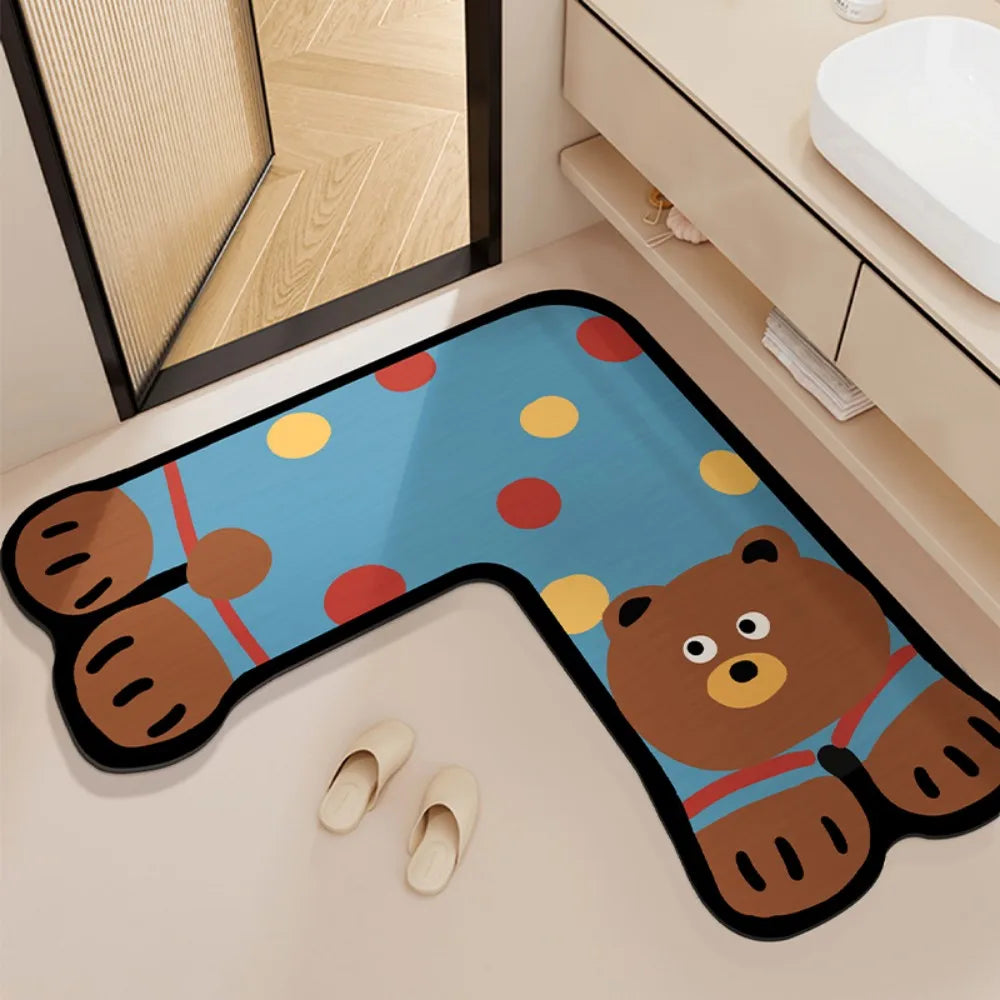 tapis sol antidérapant absorbant diatomite bleu dessin animé ours moderne salon bain entrée