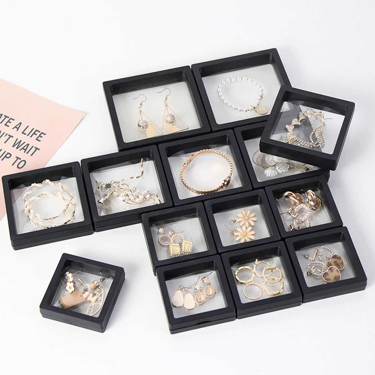 boîtes bijoux transparentes noires blanches modernes 11cm 9cm 7cm 10pièces