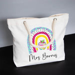 sac main blanc arc ciel motif abstrait retour école personnalisation cadeau enseignant ocassion festive
