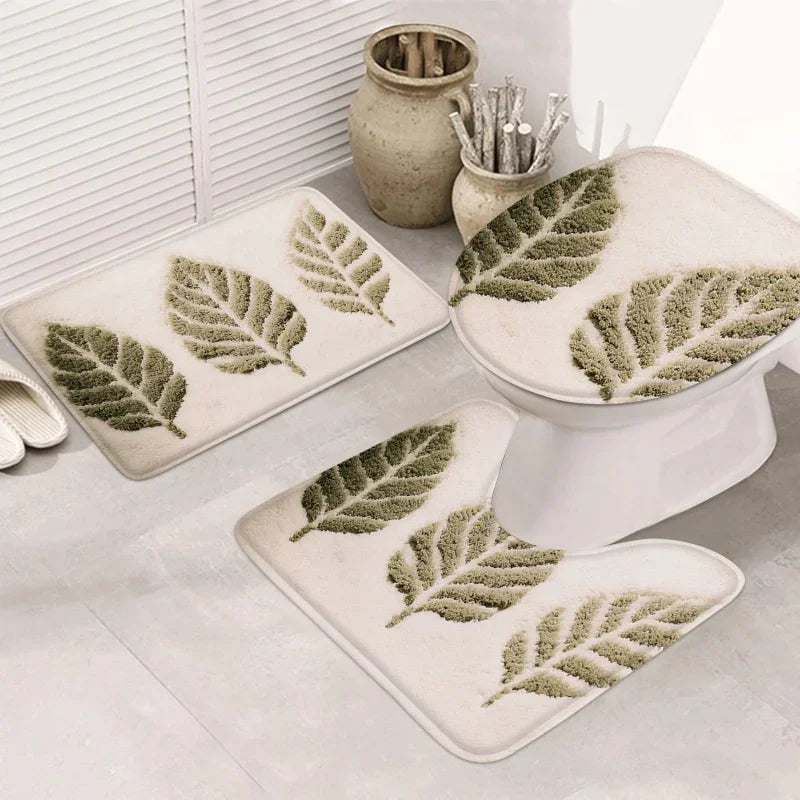 tapis toilette beige vert rose fleurs cactus motifs géométriques moderne antidérapant absorbant