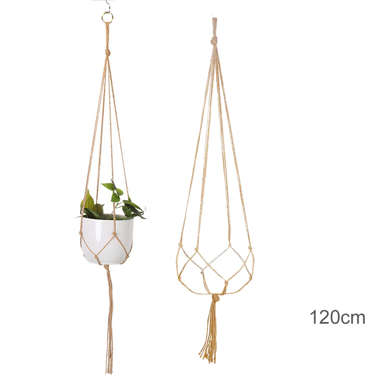support plante suspendue macramé boho rotin blanc sculpté main decoration maison balcon jardin anneau