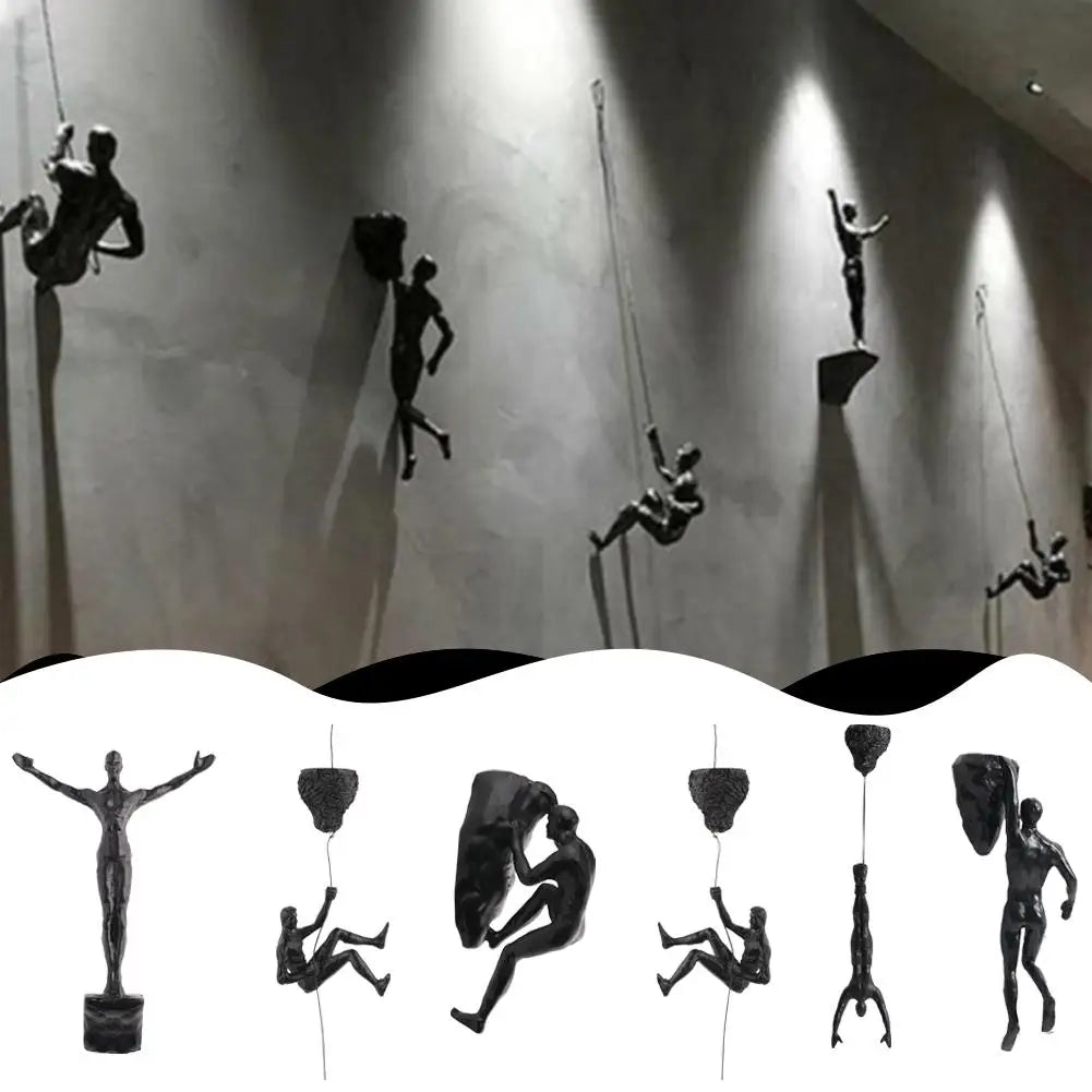 statues escalade homme résine noires texture rugueuse détail anatomique réaliste fixées