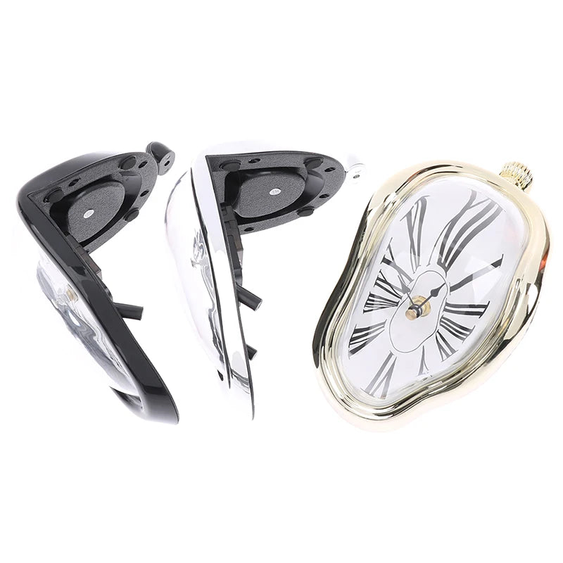horloges murales surréalistes dalí or argent noir aiguilles chiffres romains decoration salon moderne