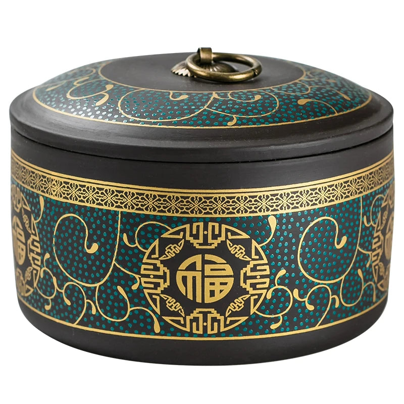 boîtes rondes couvercle ornement floral classique noir vert doré 600ml capacite deco maison