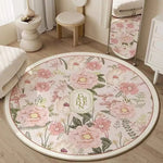 tapis rond fleuri polyester pastoral beige rose vert blancextérieur chambre salon