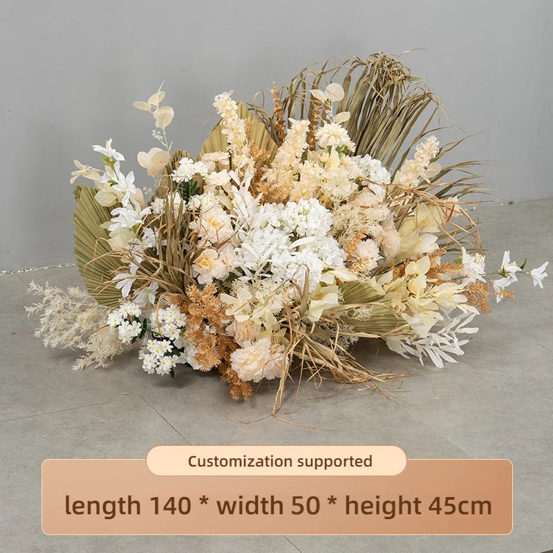arche decorative boho chic fleurs artificielles blanc beige doré vert