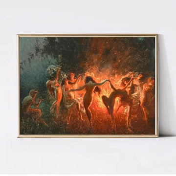 toile d'art contemporaine peinture abstraite figures humaines dansantes vert foncé orange rouge noir beige
