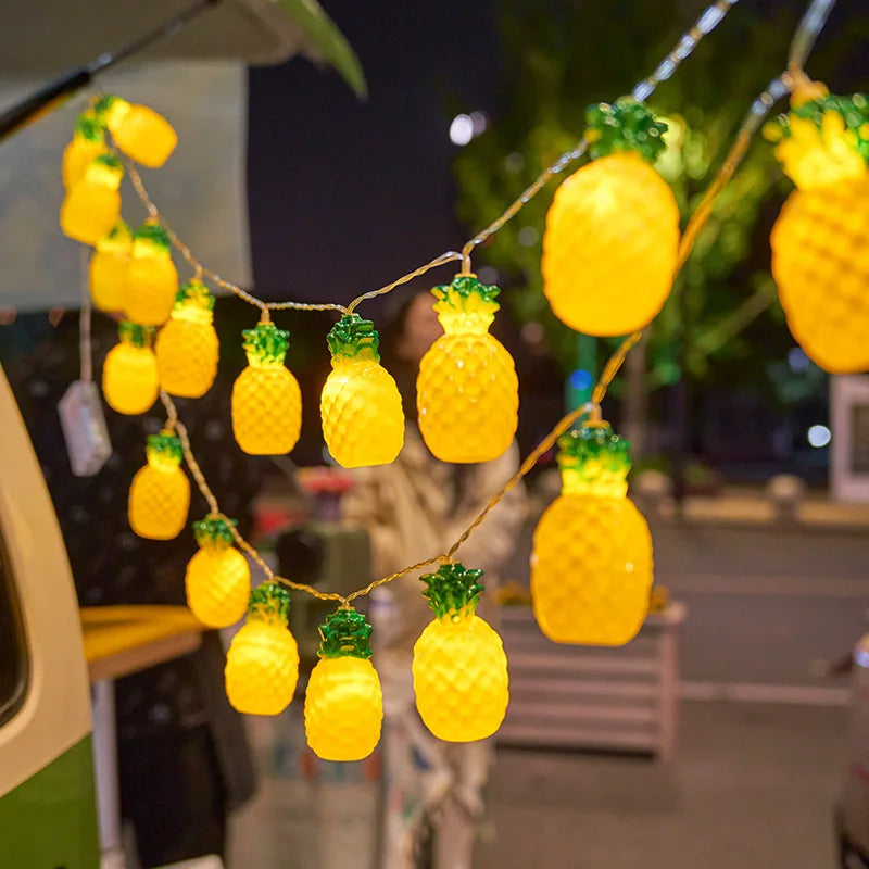 guirlande lumineuse led forme ananas decoration noel salon lumiere chaude jaune verte motif fruit