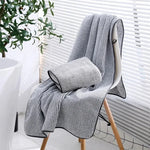 serviette bain fibre bambou rayée gris moderne absorption rapide 70x35cm