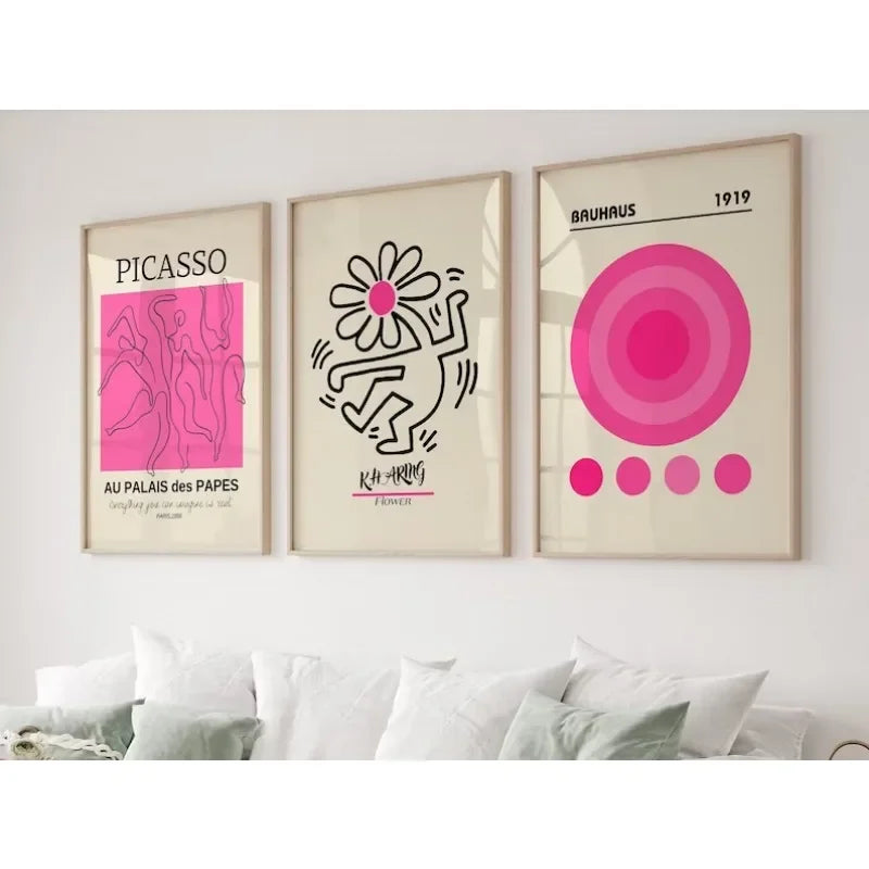 affiche abstraite picasso rose paysage contemporain sans cadre toile blanche salon bohême moderne horizontal