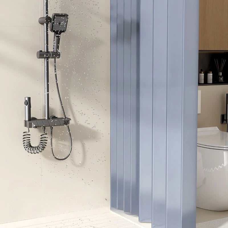 rideau douche gris rayures moderne polyester opaque salle bain classique