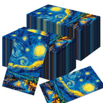 serviettes jetables bleu jaune noir motif van gogh nuit étoile pliées dépliées festive artísticas