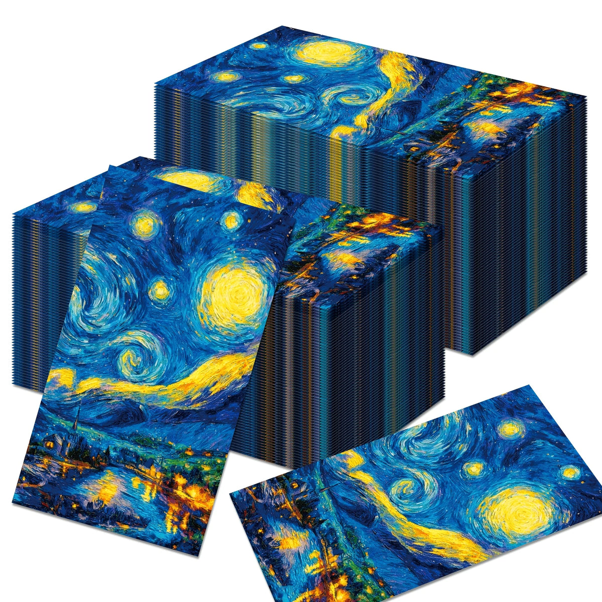 serviettes jetables bleu jaune noir motif van gogh nuit étoile pliées dépliées festive artísticas