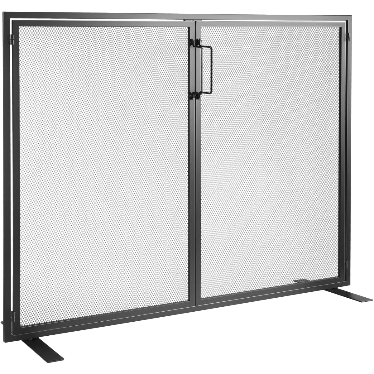 grille cheminée noir maille métallique minimaliste pieds noirs poignées résistantes largeur 99 cm hauteur