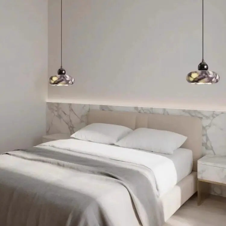 suspension lumineuse marbre moderne noir blanc gris jaune opaque E27 15cm
