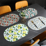 tapis table moderne fleurs feuilles citrons blanc vert jaune rouge beige