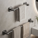 porte serviettes mural adhésif gris métallisé texture brossée moderne sans perçage salle bain double