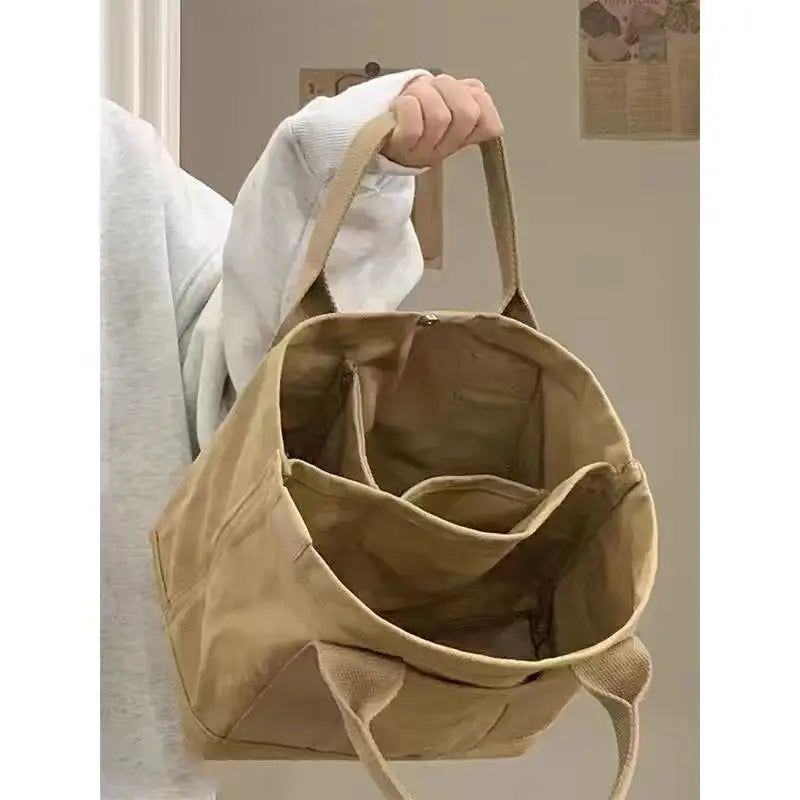 sac main toile beige moderne poignées détachables sans fermeture éclairversible réutilisable japonais