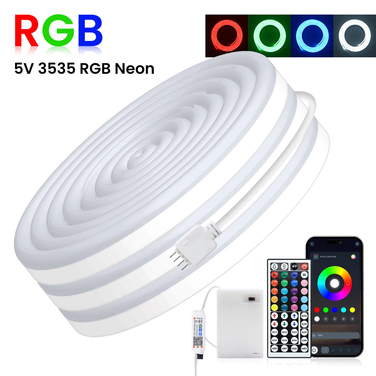ruban led neon rgb bluetooth flexible étanche télécommande piles chambre moderne