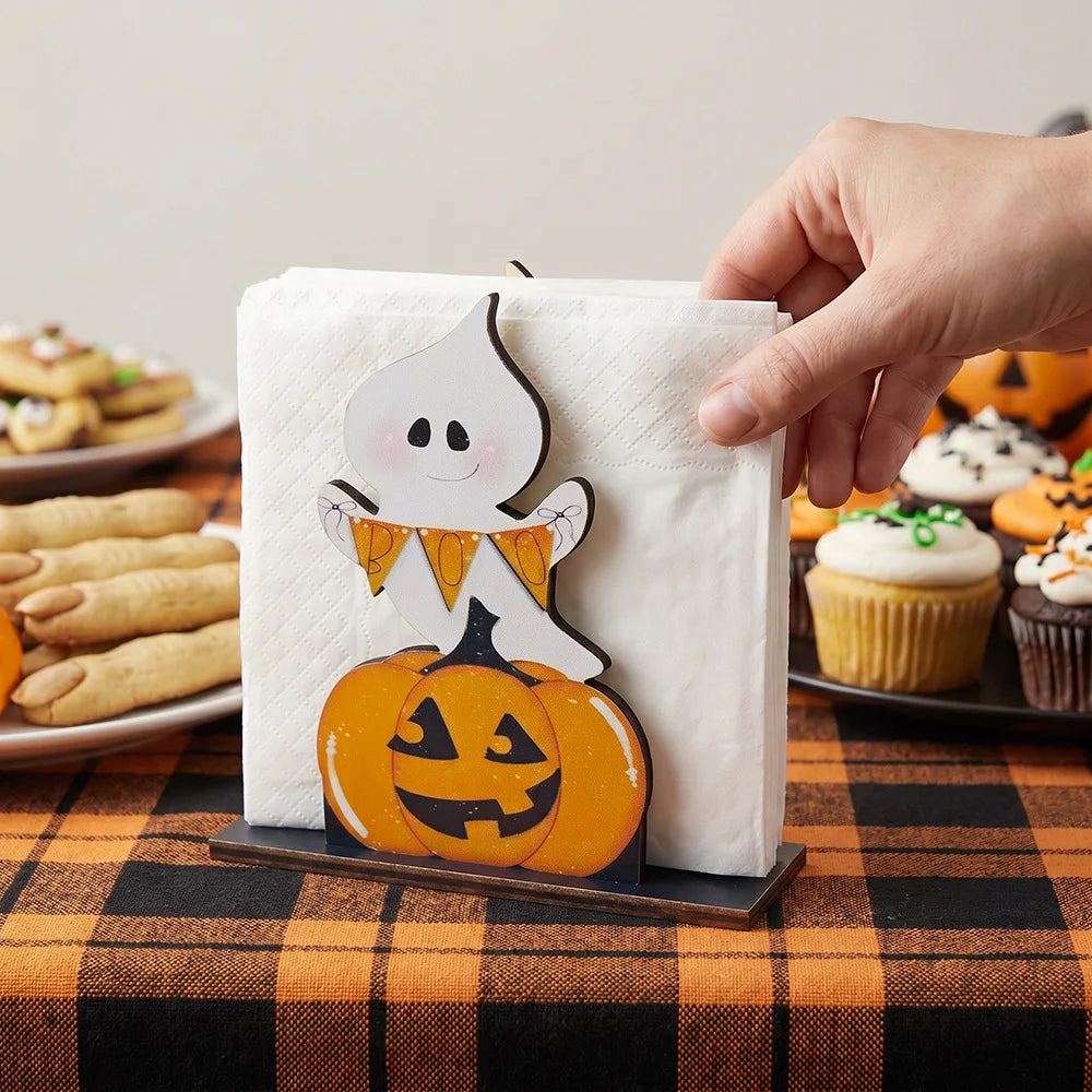 porte serviettes halloween fantôme citrouille squelette clips decoration table blanc noir orange