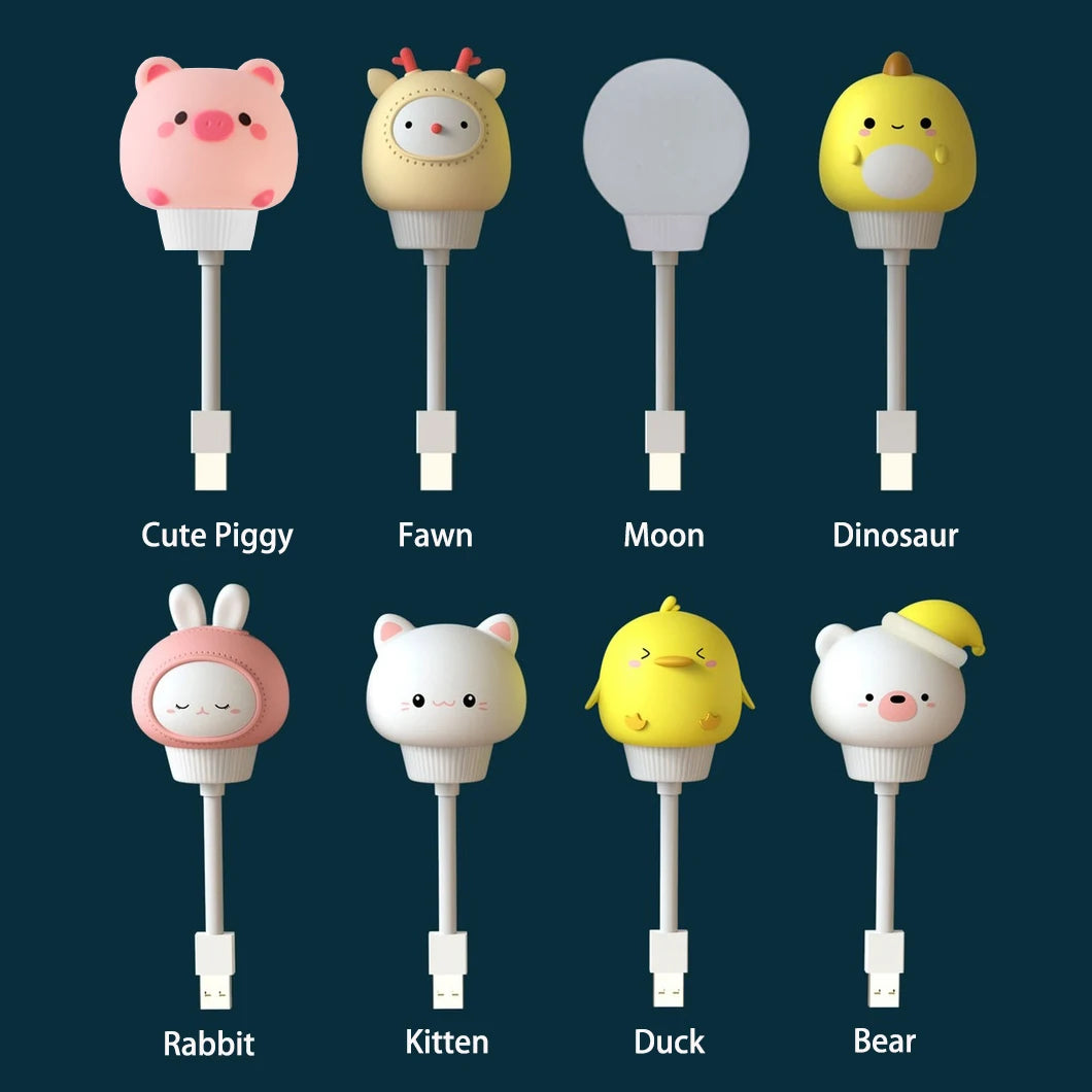 veilleuse usb animée cartoon ours poussin lapin chambre enfant blanc rose jaune gris
