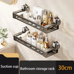 étagère salle bain argentée suction cup moderne minimaliste rangement bouteilles cosmétiques serviettes accessoires